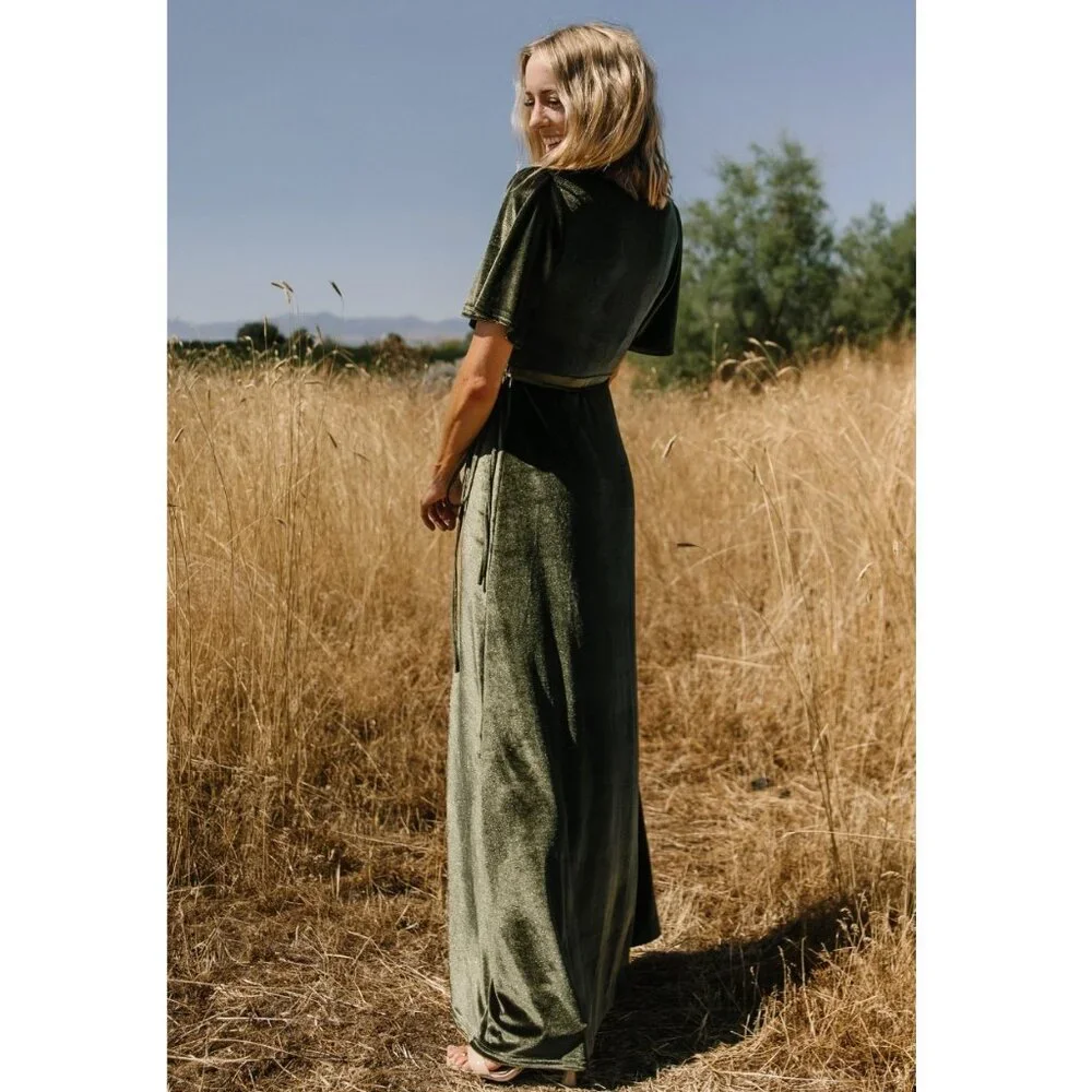 NWT Baltic Born | Katelyn Dark Olive Green Velvet Maxi Wrap Dress | Size XXL - Picture 5 of 15